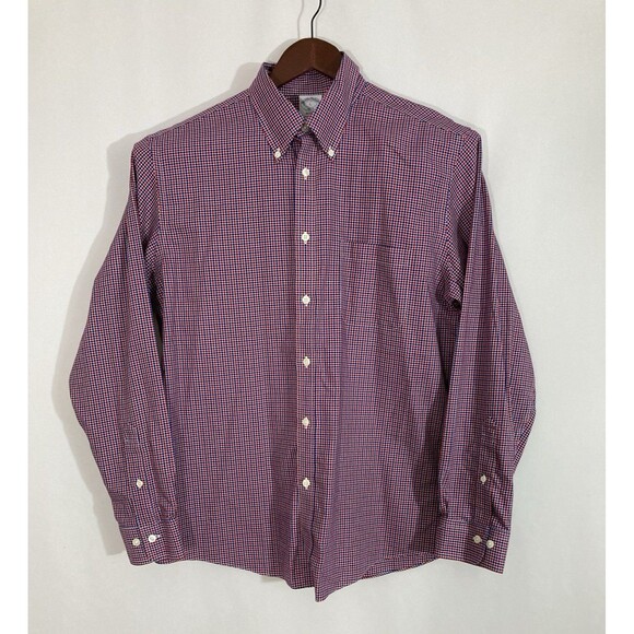Brooks Brothers 1818 Regent Shirt Men’s L Blue Red Check Non Iron Preppy - Picture 2 of 8